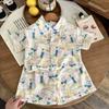 Conjunto de Camisa Floral de Manga Curta Infantil para Menino Verão Casual Conjunto de Duas Peças de Verão Moda Solta Estilo Hong Kong Roupa Infantil