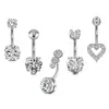 Conjunto de 5 Peças de Piercings de Umbigo Transfronteiriços com Zircônia em Formato de Coração, Joias Simples e Modernas para Venda por Atacado em Estoque