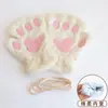 Luvas Meio Dedo de Pelúcia Patinha de Urso Fofas Femininas de Inverno para Exterior Espessadas Quentes à Prova de Frio Estudante Luvas de Gato de Desenho Animado