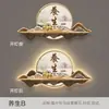 Salón de Preservación de la Salud de Medicina Tradicional China Belleza Imagen Cultural Fondo de Pared Pintura Decorativa Paisaje Baño Masaje Limpieza de Oídos Mural de Salón con Luces