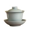 Tazón con tapa de doble línea pintado a mano antiguo Taza de té juego de té kung fu tazón de té de grano Xuan de cerámica pie alto tres talentos Tazón con tapa tazón de té