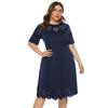 Falda Europea y Americana Transfronteriza para Mujer Talla Grande Vestido Falda Larga de Manga Corta con Estampado de Flores Quemadas y Diseño Hueco en la Cintura F10024