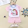 Conjunto Curto de Algodão Puro Verão para Bebê Menino e Menina Shorts de Manga Curta Conjunto de Duas Peças Traje Infantil Cartoon Venda por Atacado