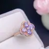 Anel de Prata 925 Estilo Influenciador Coreano e Japonês do TikTok com Tanzanita Natural Flor de Quatro Pétalas Anel Aberto para Mulheres, Único, Requintado e Elegante
