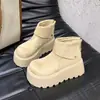 Botas curtas sapatos de algodão Martin Birken botas de neve femininas quentes que aumentam a altura espessadas forradas com fleece inverno branco sola grossa novo estilo 2026