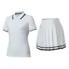 [Conjunto de Tenis] Polo de Solapa Manga Corta para Mujer Falda Plisada Anti-Exposición Moda Golf Deportiva Conjunto de Dos Piezas