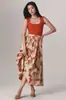 Bestseller transfronteiriço europeu e americano: Saia midi A-line estampada com cós elástico e barra larga para mulheres, saia xadrez floral vintage