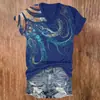 Patrón de Pulpo del Océano para Mujer, Cuello en V, Manga Corta, Impresión Digital 3D, Personalizado, Casual, Enterizo para Mujer, Pedido Mínimo, Estampado de Pulpo