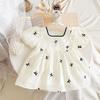 Verano Nuevo Dulce Lazo Manga Abullonada Bolso Ropa para Gorditos Ropa de Escalada Ropa para Bebé Niña Hermanas Vestido Estilo Occidental