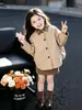 Gabardina Corta Khaki para Niñas Otoño Cuadros Solapa Un Botón Holgada Coreana Casual Chaqueta Top