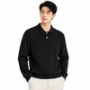 Camisa Polo de Punto Estilo Old Money para Hombre Suéter de Cuello Alto para Hombre Otoño Invierno Casual Rayado de Manga Larga Top para Hombre