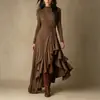 Colección nueva de primavera y otoño para mujer transfronteriza europea y americana 2026: elegante vestido de un solo color, de manga larga, asimétrico, con volantes, de longitud media