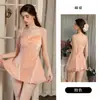 Rojo Deseo Puro Malla Profundo V Caliente Transparente Espalda Descubierta Fruncido Almohadillas Extraíbles en el Pecho Bata de Noche Atado Conjunto de Bata Exterior M7176