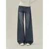 Jeans de Mezclilla Azul Grisáceo Lavado Retro Desgastado para Mujer Tendencia Versátil Estilo Nuevo Tiro Medio Favorecedor Acampanados de Boca de Campana