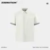 Camisa de Manga Corta a Cuadros Retro Americano Bloques de Color para Hombre Zoewatson Verano Casual Versátil Cuello Camisero