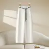 Calça Casual Scimitar Azul Marinho para Mulheres 2026 Primavera e Outono Tendência Nova Cintura Alta Solta Versátil Perna Larga Calça de Trabalho