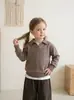 Suéter de alta qualidade 100% algodão, roupas infantis estilo old money para outono e inverno, peça externa com gola polo, blusa de tricô para meninos e meninas
