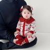 Mono de Bebé con Cuello de Encaje Estampado de Cerezas Ropón de Invierno para Niña con Botones al Frente Ropa de Abrigo de Polar para Bebé