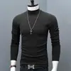 Camiseta de manga comprida com base grossa para homens, gola alta, para outono e inverno, justa, cor sólida, quente, tamanhos grandes, roupa de outono