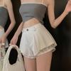Pantalones Falda para Mujer Petite con Adorno de Encaje 2026 Primavera/Verano Cintura Alta Adelgazantes Casual Versátil Estilo Coreano Pantalones Cortos de Satín