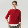 Nueva colección de otoño: Suéter de punto mezcla 75% cachemir, 25% seda de morera, estampado floral, cuello redondo, manga larga, casual, corte holgado y efecto adelgazante