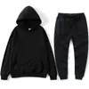 Sudadera de otoño e invierno con logo estampado suéter transfronterizo color liso para parejas suéter con forro polar conjunto de dos piezas para hombre