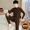 Novo Conjunto Essencial de Veludo Amigo da Pele para Outono e Inverno, Calça Térmica Masculina de Lã Dupla Face de Cintura Alta, Roupa Íntima Térmica de Manga Longa