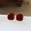 Nuevos Pendientes Cuadrados Geométricos Rojos, Elegantes y Sencillos, con un Toque Elegante y Lujoso, Pendientes Versátiles con Cierre de Plata para Mujer