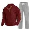 Cross-border masculino outono e inverno novo sportswear duas peças veludo cotelê botão henry camisa e calças retas terno casual