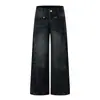 Jeans rectos de corte holgado con textura de bambú deconstruida y bigotes, unisex, estilo americano, caídos, pantalones largos vintage