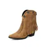Novas botas de franja, botins curtos com rebites, botas estilo romano de bico fino, botas Martin de salto alto robusto, tamanhos 40-47, botas de exportação plus size