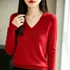 Nuevo jersey de punto con cuello en V para mujer de principios de otoño, top simple holgado de manga larga, suéter casual para otoño e invierno para usar en capas