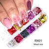 Fonte transfronteiriça lantejoulas nail art em unhas quentes, ouro e prata glitter em forma de coração borboleta maple unha adesivos unha unha