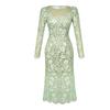 Outono 2026 Novo Estilo Feminino Fresco e Elegante Decote Quadrado Slim Fit Realçador da Pele Verde Renda Bodycon Vestido 20299