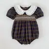 Vestido Infantil Verão Novo Estilo Coreano Gola Boneca Xadrez Vestido Infantil Macacão Body Roupas Infantis
