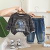 Conjunto Esportivo de Outono da Moda para Crianças, Casual, Chapéu de Bebê, Moletom com Fone de Ouvido, Conjunto de Duas Peças, Roupas para Crianças Pequenas de Primavera e Outono