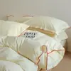 Modelo Nuevo 2026 Grado A Hilo de Algodón Puro Ultra Suave Teñido en Hilo Algodón Lavado con Puntada de Borde Denso, Juego de Cuatro Piezas para Cama de 1.2 m