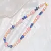 Colar Gargantilha com Design de Pérolas de Água Doce de Alto Qualidade com Contraste de Cor Natural, Pedra Azul e Cristal Rosa