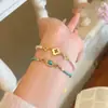 Nuevo Pulsera de Cuentas Turquesa Imitación Estilo Chino Antiguo Pulsera de Flor de Metal Apilada Joyería de Moda Versátil para Mujer