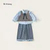 Ropa para Niños Bangxuan Camisa de Encaje Otoñal Chaleco de Punto para Niñas Pantalones a Cuadros Conjunto de Dos Piezas para Bebé Atuendo Infantil