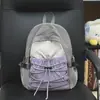 Mochila Pequeña Funcional Ligera de Bloques de Color Gris-Morado Estilo Japonés Estudiante Vacaciones Sensación Energética Mochila para Viajes al Aire Libre Senderismo