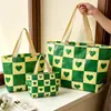 Bolsas de mano de nylon verde estilo tejido, disponibles con impresión de logotipo personalizado, adecuadas para tiendas de ropa, negocios y publicidad corporativa