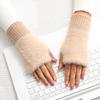 Guantes largos de medio dedo de color sólido nuevos para mujer, de lana para escribir, conducir, oficina, pantalla táctil, cálidos, a prueba de frío, guantes de punto
