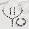 Colar Corrente de Garra Exquisita Full Diamond Transfronteiriço Europeu e Americano, Brincos de Luxo Leve, Conjunto de Três Peças com Pulseira, Gargantilha Gota d'Água, Acessórios de Noite