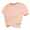 Camiseta Deportiva Cruzada Ajustada para Mujer, Top de Fitness Transpirable de Secado Rápido, Crop Top para Yoga, Manga Corta para Correr Wa56