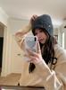 Exportado para a Coreia do Sul ~ Balaclava Cinza Feminina Outono e Inverno Chapéu Quente para Frio Chapéu de Voo de Lã Tricotada Proteção para Orelhas