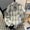 Camisa Estilo Hong Kong Lujo Ligero Estilo Artístico Temporada de Primavera y Otoño Ropa para Adolescentes Hombres Corte Holgado Cardigan de Cuadros y Rayas Top Ropa de Abrigo