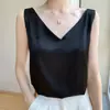 Camisola de verano para usar como prenda exterior, adecuada para llevar debajo de un traje, chaleco satinado estilo coreano con estampado de jacquard de seda de acetato, top de color liso para mujer