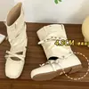 Botas de Verano de Cuero con Hebilla para Aumentar la Altura Interior de Ballet Botines Cortos para Mujer Mary Janes de Dos Usos Desmontables Zapatos de Tacón Único Sandalias Francesas