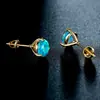 Pendientes de botón de platino de 8 mm con diamante de colores en espiral de tres garras, pendientes pequeños elegantes para mujer, venta caliente transfronteriza, venta al por mayor